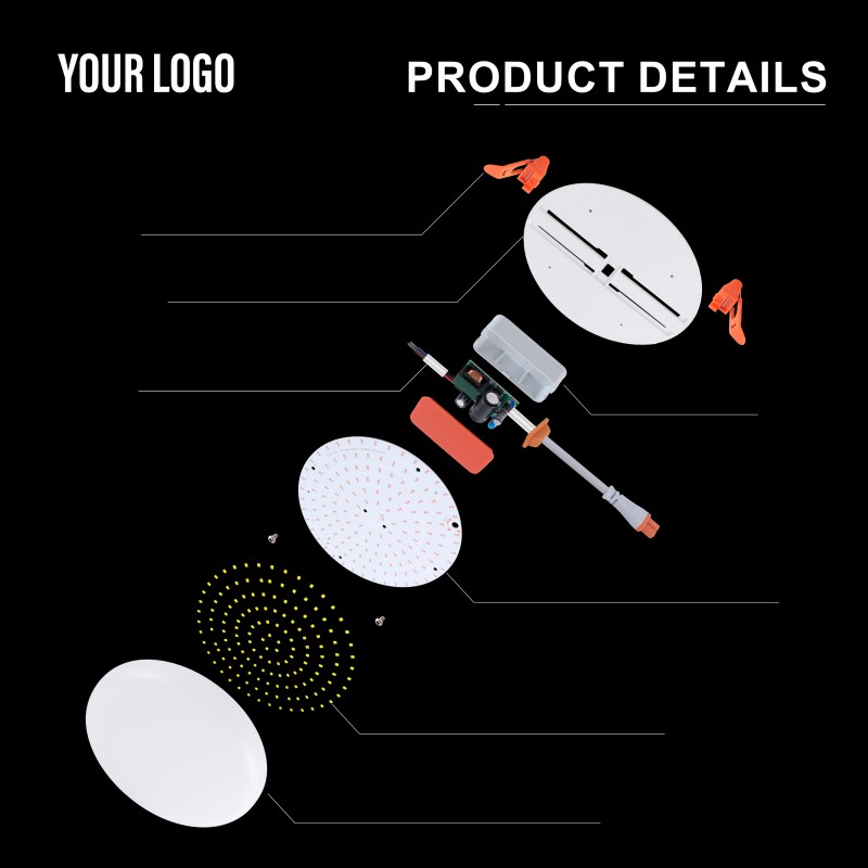 36W infälld LED ramlös panelljus, aluminium + PC, järn + PP