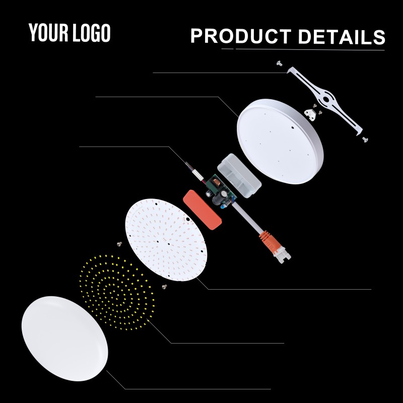 36W Yt LED ramlöst panelljus, aluminium + PC, järn + PP, fullt ljus
